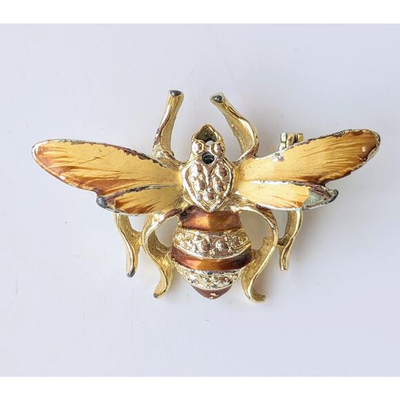 Unknown Jewelry - Tiny Wonder Honey Bee Pin Enamel Gold Tone Brooch Pin Vintage 1990's